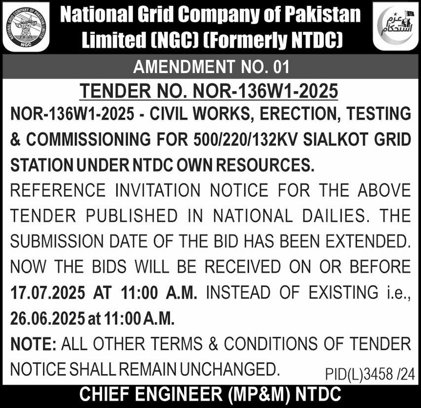National Gird Company of Pakistan Limited Tender Notice